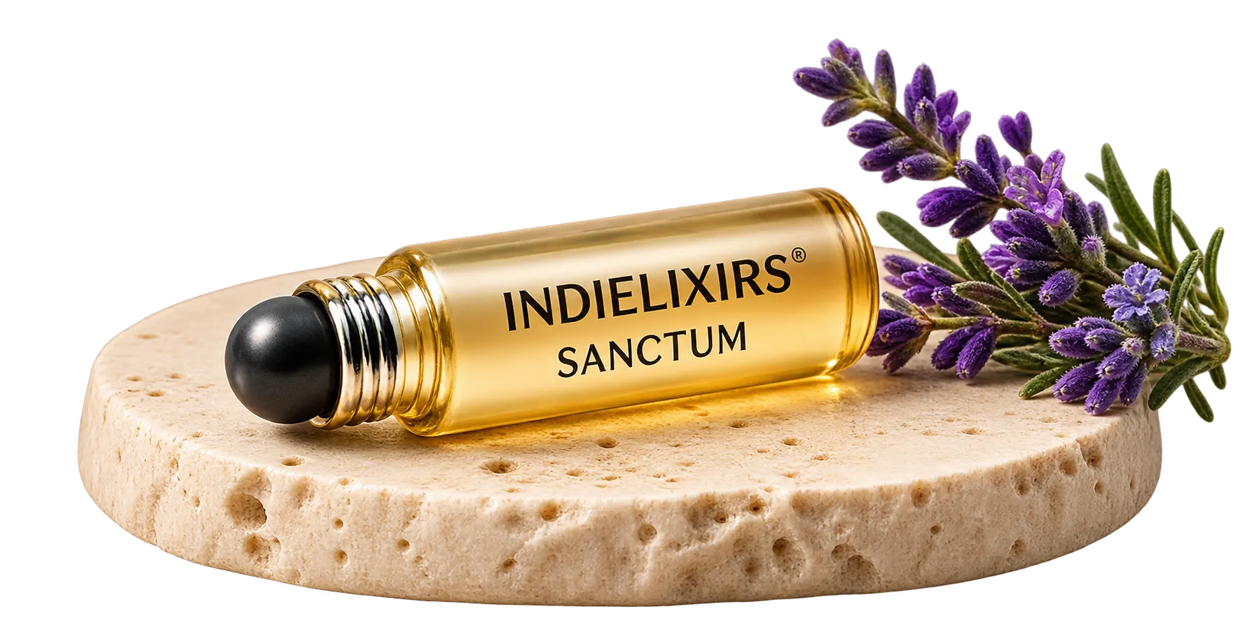 INDIELIXIRS SANCTUM ritual oil roller with purple flowers