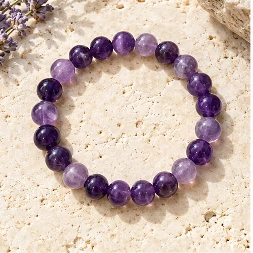 Amethyst-only bracelet in natural daylight
