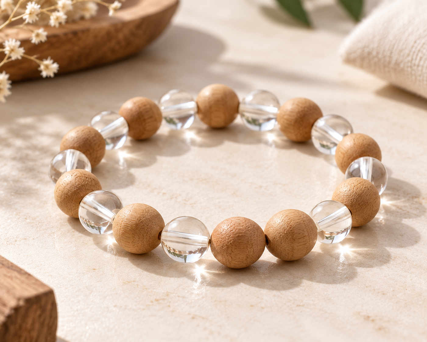 Chandan Crystal — The Serenity Bracelet | Sandalwood & Clear Quartz