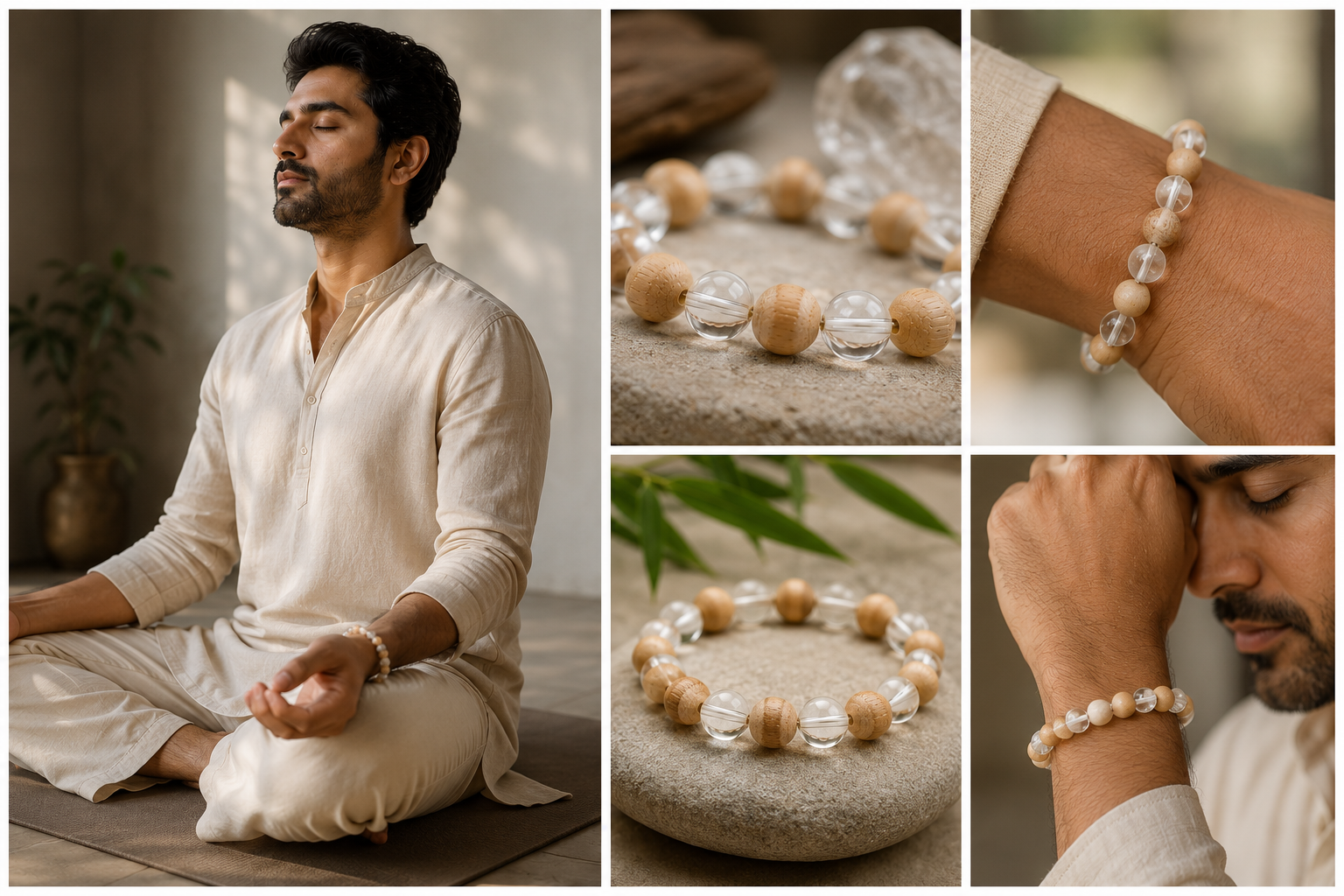 Chandan Crystal — The Serenity Bracelet | Sandalwood & Clear Quartz