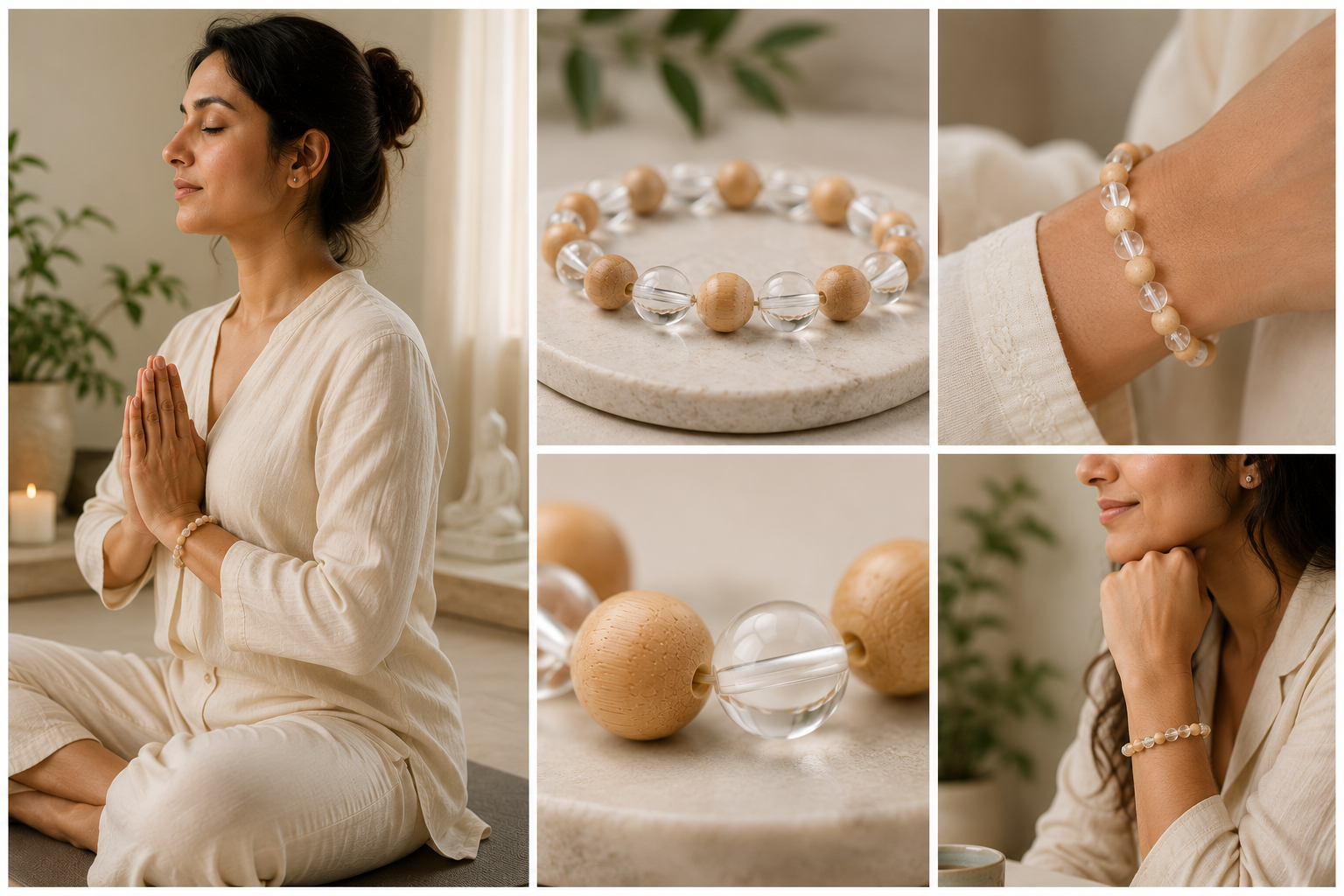 Chandan Crystal — The Serenity Bracelet | Sandalwood & Clear Quartz