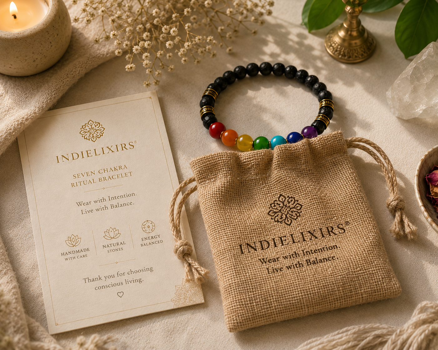 Seven Chakra & Lava Stone Bracelet | The Balance Collection — INDIELIXIRS®