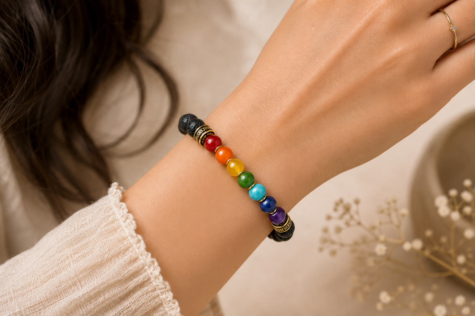 Seven Chakra & Lava Stone Bracelet | The Balance Collection — INDIELIXIRS®