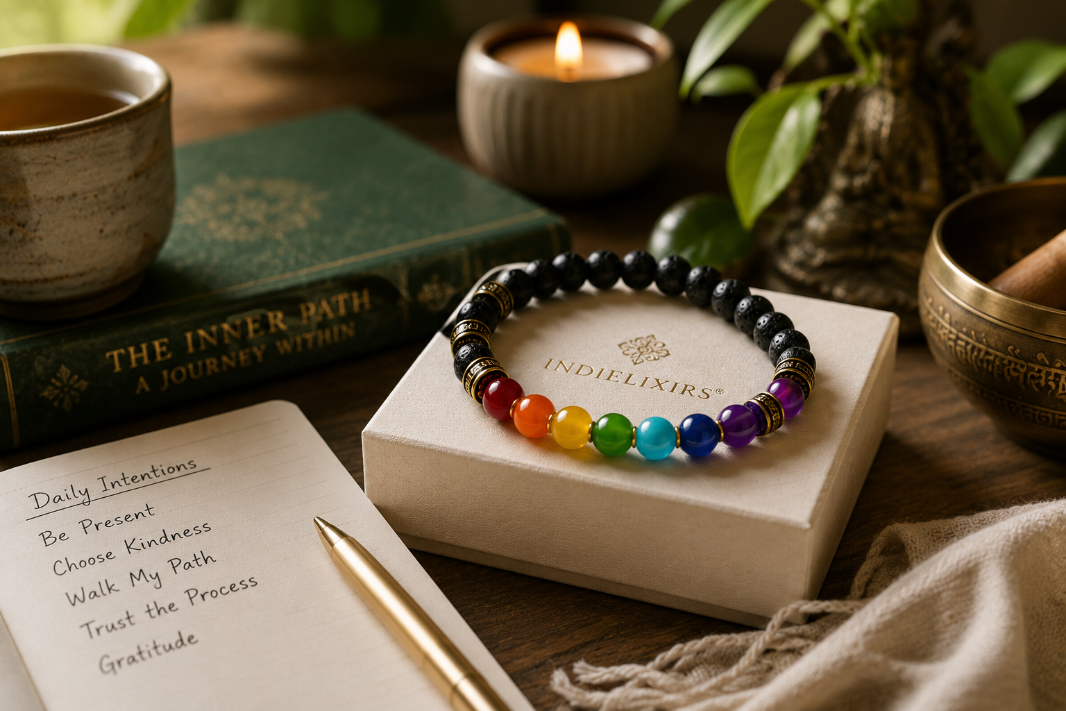 Seven Chakra & Lava Stone Bracelet | The Balance Collection — INDIELIXIRS®