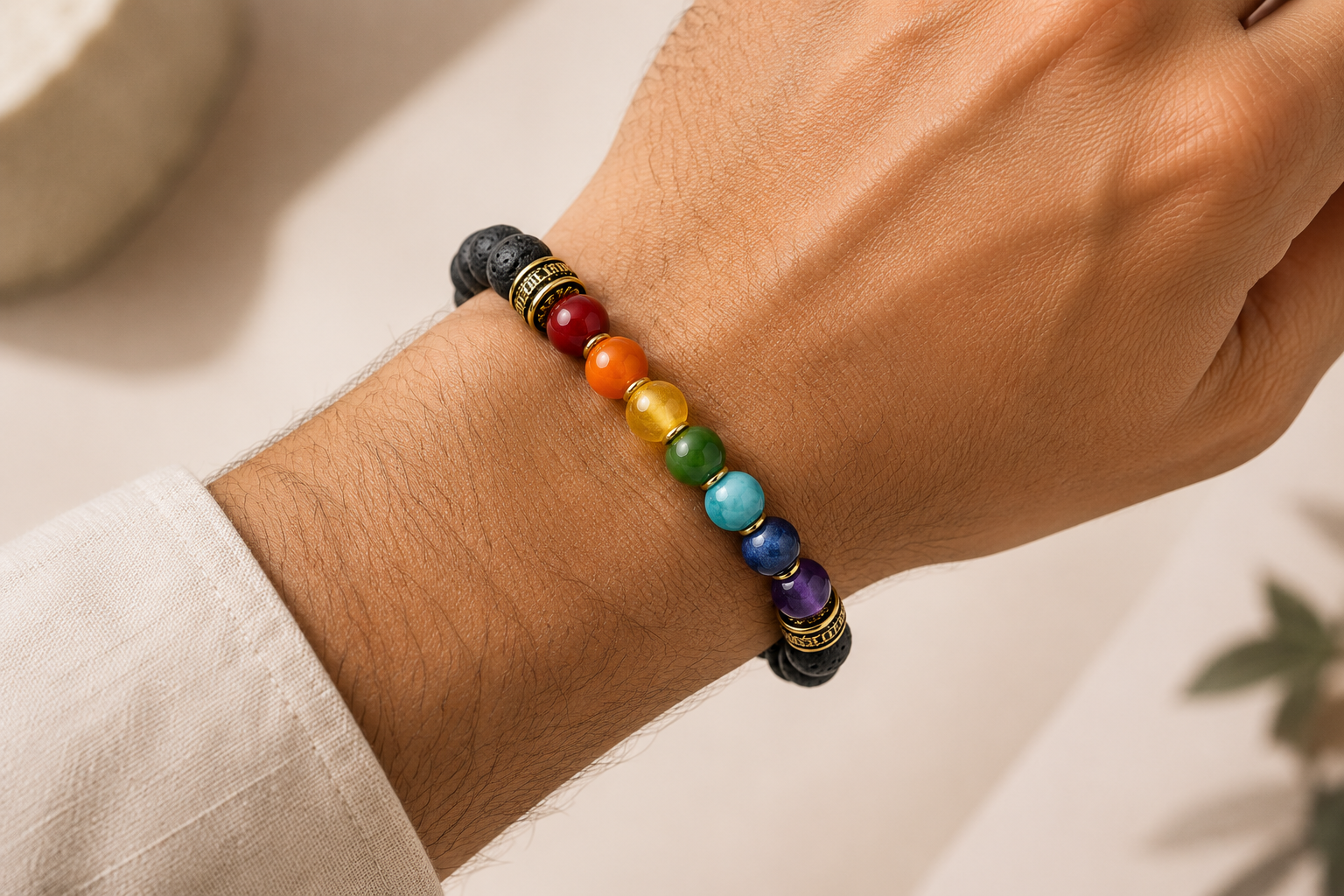 Seven Chakra & Lava Stone Bracelet | The Balance Collection — INDIELIXIRS®