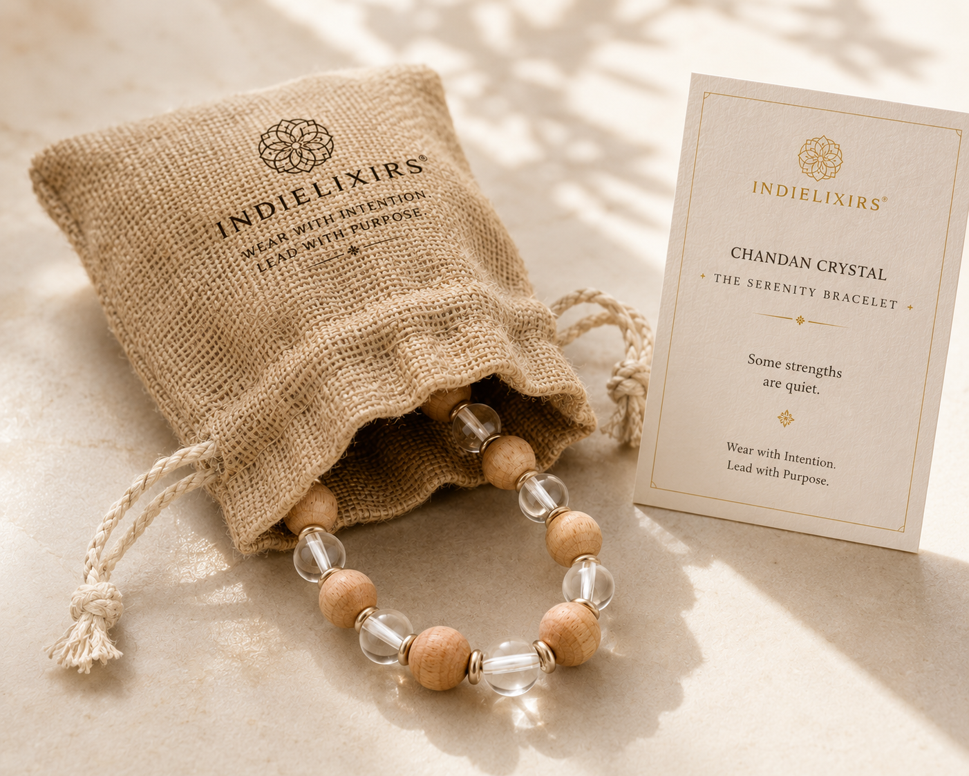 Chandan Crystal — The Serenity Bracelet | Sandalwood & Clear Quartz