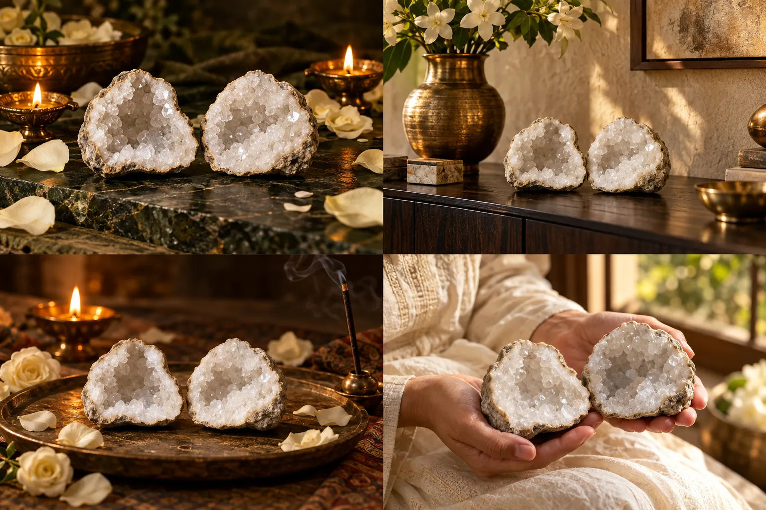 Illustrative natural geode with two matching crystalline halves