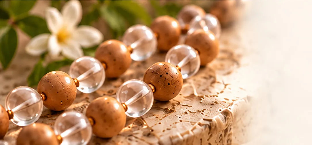 Alternating Chandan and clear Crystal mala