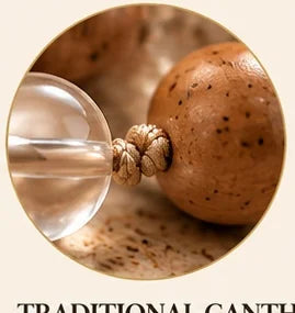 Traditional ganthan knot visibly tied between two beads