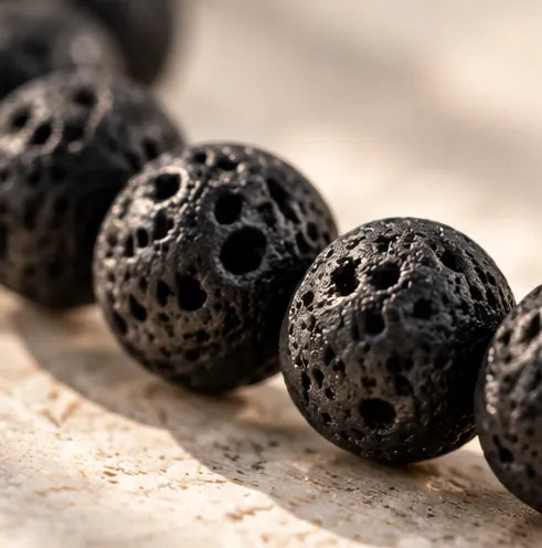 Black lava bead macro detail