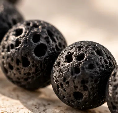 Macro detail of porous lava stone bead