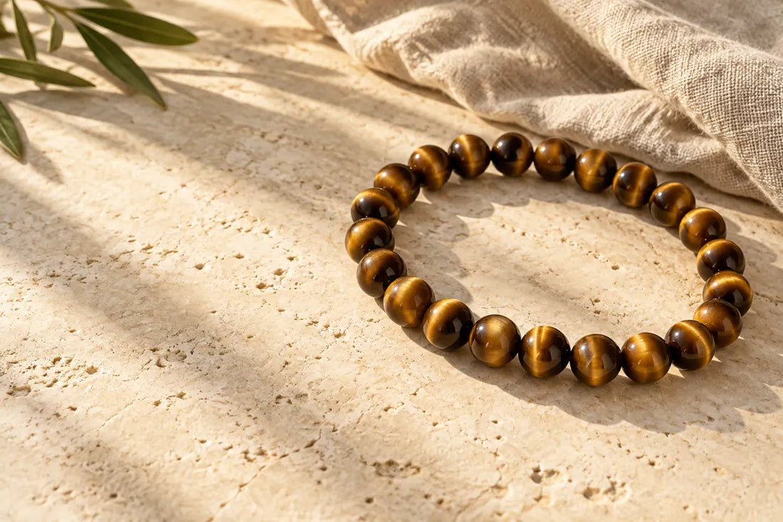 Tiger Eye bracelet on ivory limestone