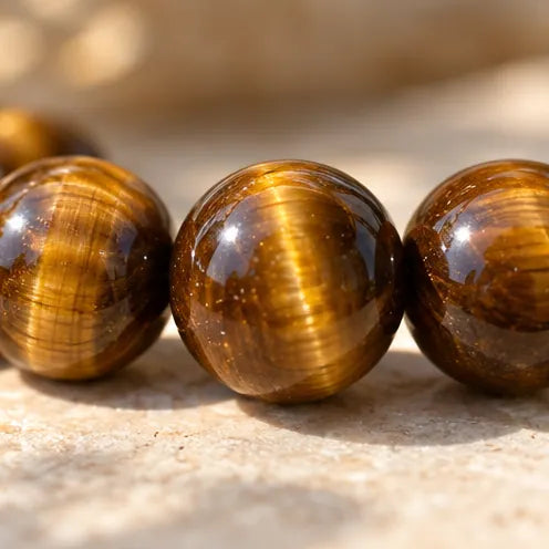 Tiger Eye bead close-up showing golden bands